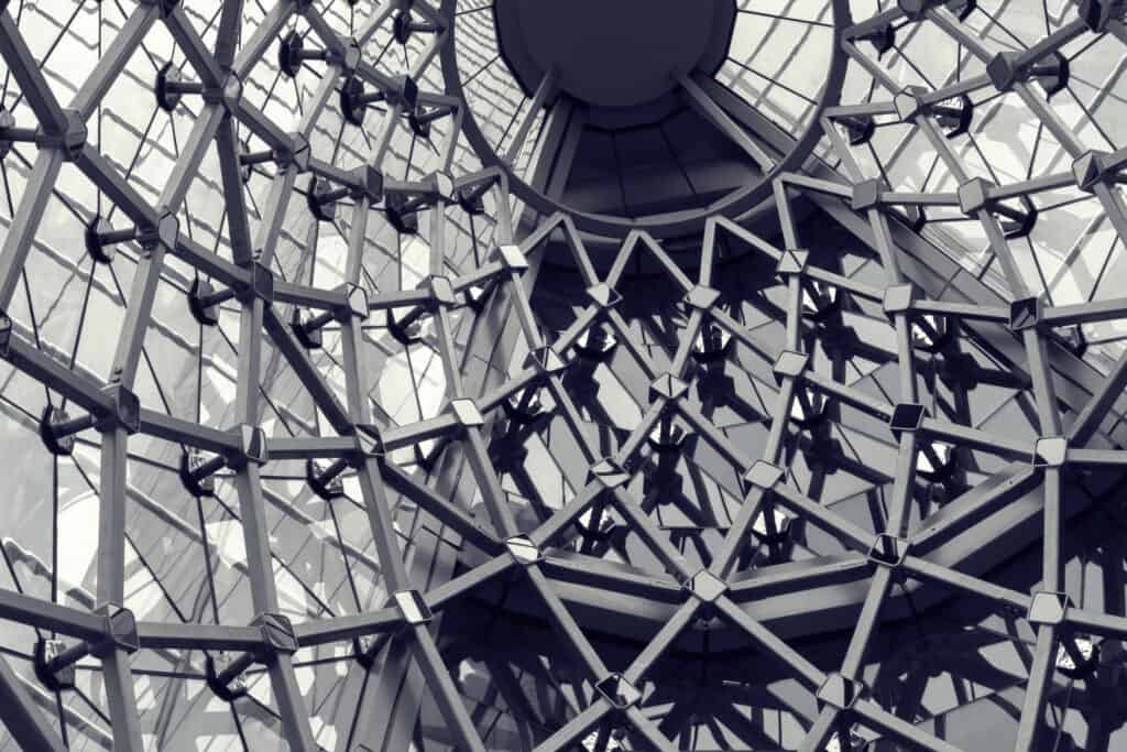 Spiral architecture structure. Glass facade design of contemporary office building.