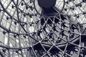 Spiral architecture structure. Glass facade design of contemporary office building.