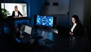 trading teamwork doing online meeting for blockchain